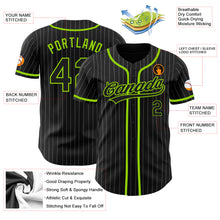 Load image into Gallery viewer, Custom Black White Pinstripe Black-Neon Green Authentic Baseball Jersey