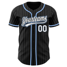 Load image into Gallery viewer, Custom Black White Pinstripe White-Light Blue Authentic Baseball Jersey