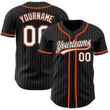Load image into Gallery viewer, Custom Black White Pinstripe White-Orange Authentic Baseball Jersey