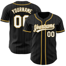 Load image into Gallery viewer, Custom Black White Pinstripe White-Old Gold Authentic Baseball Jersey