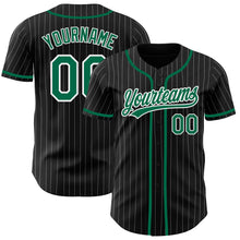 Load image into Gallery viewer, Custom Black White Pinstripe Kelly Green Authentic Baseball Jersey