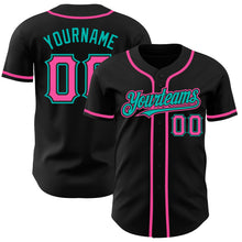 Загрузить изображение в средство просмотра галереи, Custom Black Pink-Aqua Authentic Baseball Jersey