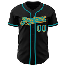 Загрузить изображение в средство просмотра галереи, Custom Black Teal-Old Gold Authentic Baseball Jersey