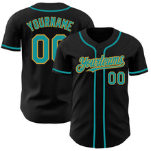Загрузить изображение в средство просмотра галереи, Custom Black Teal-Old Gold Authentic Baseball Jersey