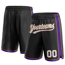 Load image into Gallery viewer, Custom Black White Old Gold-Purple Authentic Basketball Shorts
