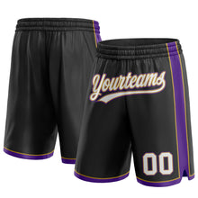 Load image into Gallery viewer, Custom Black White Old Gold-Purple Authentic Basketball Shorts