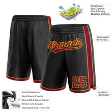 Laden Sie das Bild in den Galerie-Viewer, Custom Black Maroon-Yellow Authentic Basketball Shorts