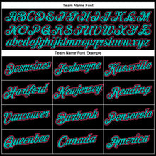 Load image into Gallery viewer, Custom Black Neon Pink-Aqua Authentic Throwback Basketball Jersey