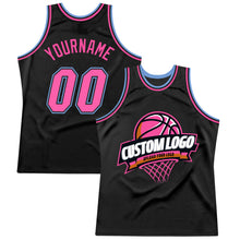 Charger l'image dans la galerie, Custom Black Pink-Light Blue Authentic Throwback Basketball Jersey