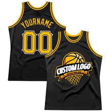 Load image into Gallery viewer, Custom Black Gold-White Authentic Throwback Basketball Jersey