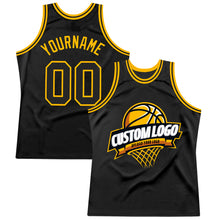 Laden Sie das Bild in den Galerie-Viewer, Custom Black Gold Authentic Throwback Basketball Jersey