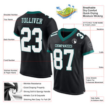 Load image into Gallery viewer, Custom Black White-Midnight Green Mesh Authentic Football Jersey