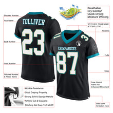 Charger l'image dans la galerie, Custom Black White-Teal Mesh Authentic Football Jersey