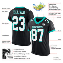 Laden Sie das Bild in den Galerie-Viewer, Custom Black White-Aqua Mesh Authentic Football Jersey