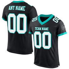Laden Sie das Bild in den Galerie-Viewer, Custom Black White-Aqua Mesh Authentic Football Jersey