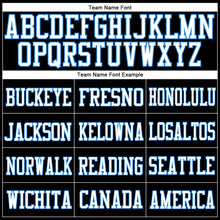 Laden Sie das Bild in den Galerie-Viewer, Custom Black White-Powder Blue Mesh Authentic Football Jersey