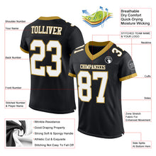 Laden Sie das Bild in den Galerie-Viewer, Custom Black White-Old Gold Mesh Authentic Football Jersey