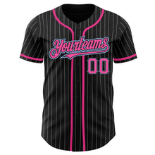 Загрузить изображение в средство просмотра галереи, Custom Black White Pinstripe Pink-Light Blue Authentic Baseball Jersey