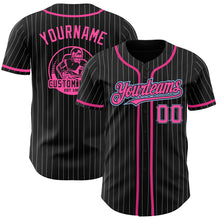Загрузить изображение в средство просмотра галереи, Custom Black White Pinstripe Pink-Light Blue Authentic Baseball Jersey