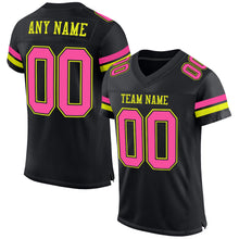 Load image into Gallery viewer, Custom Black Pink-Neon Yellow Mesh Authentic Football Jersey