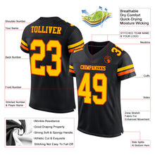 Laden Sie das Bild in den Galerie-Viewer, Custom Black Yellow-Orange Mesh Authentic Football Jersey