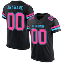 Load image into Gallery viewer, Custom Black Pink-Sky Blue Mesh Authentic Football Jersey
