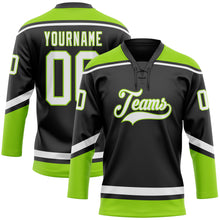 Charger l'image dans la galerie, Custom Black White-Neon Green Hockey Lace Neck Jersey