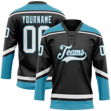 Load image into Gallery viewer, Custom Black White-Panther Blue Hockey Lace Neck Jersey