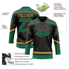 Загрузить изображение в средство просмотра галереи, Custom Black Kelly Green-Old Gold Hockey Lace Neck Jersey