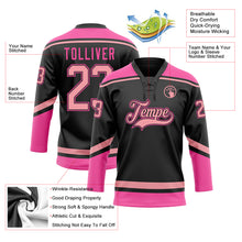 Load image into Gallery viewer, Custom Black Medium Pink-Pink Hockey Lace Neck Jersey
