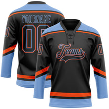 Загрузить изображение в средство просмотра галереи, Custom Black Powder Blue-Orange Hockey Lace Neck Jersey