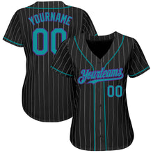 Charger l'image dans la galerie, Custom Black White Pinstripe Teal-Purple Authentic Baseball Jersey