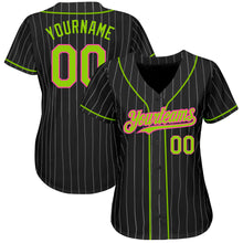 Загрузить изображение в средство просмотра галереи, Custom Black White Pinstripe Neon Green-Pink Authentic Baseball Jersey