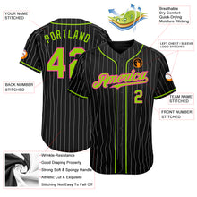 Загрузить изображение в средство просмотра галереи, Custom Black White Pinstripe Neon Green-Pink Authentic Baseball Jersey