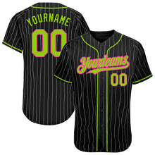 Загрузить изображение в средство просмотра галереи, Custom Black White Pinstripe Neon Green-Pink Authentic Baseball Jersey