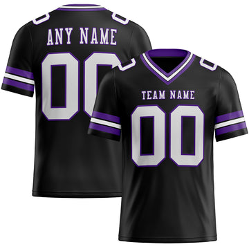 Custom Black White-Purple Mesh Authentic Football Jersey