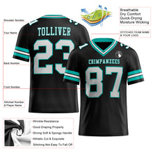 Load image into Gallery viewer, Custom Black White-Aqua Authentic Football Jersey