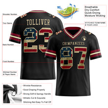Load image into Gallery viewer, Custom Black Vintage USA Flag Crimson-City Cream Authentic Football Jersey