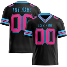 Load image into Gallery viewer, Custom Black Pink-Sky Blue Authentic Football Jersey