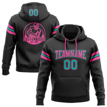 Load image into Gallery viewer, Custom Stitched Black Aqua-Pink Football Pullover Sweatshirt Hoodie