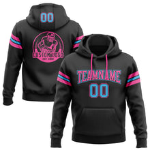 Load image into Gallery viewer, Custom Stitched Black Sky Blue-Pink Football Pullover Sweatshirt Hoodie