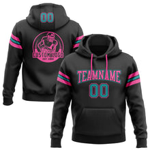 Загрузить изображение в средство просмотра галереи, Custom Stitched Black Teal-Pink Football Pullover Sweatshirt Hoodie