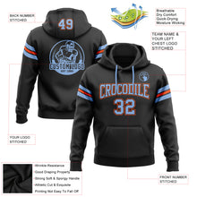 Load image into Gallery viewer, Custom Stitched Black Light Blue-Orange Football Pullover Sweatshirt Hoodie