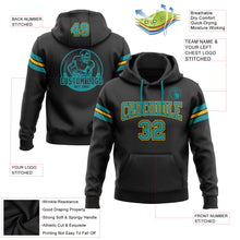 Загрузить изображение в средство просмотра галереи, Custom Stitched Black Teal-Gold Football Pullover Sweatshirt Hoodie