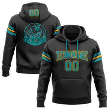 Загрузить изображение в средство просмотра галереи, Custom Stitched Black Teal-Gold Football Pullover Sweatshirt Hoodie