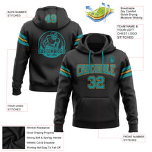 Загрузить изображение в средство просмотра галереи, Custom Stitched Black Teal-Old Gold Football Pullover Sweatshirt Hoodie