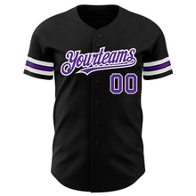 Laden Sie das Bild in den Galerie-Viewer, Custom Black Purple=White Authentic Baseball Jersey