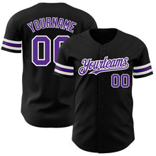 Laden Sie das Bild in den Galerie-Viewer, Custom Black Purple=White Authentic Baseball Jersey