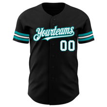 Charger l'image dans la galerie, Custom Black White-Teal Authentic Baseball Jersey