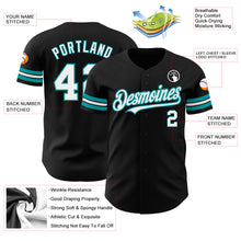 Charger l'image dans la galerie, Custom Black White-Teal Authentic Baseball Jersey